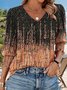 V Neck Casual Floral Cotton T-Shirt