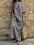 Women's Long Sleeve Spring/Fall Gray Striped Split Joint U-Neck Daily Going Out Vintage Maxi A-Line Tank Dress