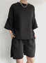 Casual Plain Crew Neck Two-Piece Set