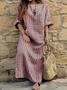 Women's Long Sleeve Spring/Fall Gray Striped Split Joint U-Neck Daily Going Out Vintage Maxi A-Line Tank Dress