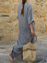 Women's Long Sleeve Spring/Fall Gray Striped Split Joint U-Neck Daily Going Out Vintage Maxi A-Line Tank Dress