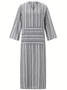 Women's Long Sleeve Spring/Fall Gray Striped Split Joint U-Neck Daily Going Out Vintage Maxi A-Line Tank Dress