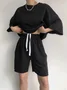Casual Plain Crew Neck Two-Piece Set