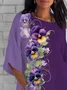 Women's Half Sleeve T-shirt Summer Purple Floral Crew Neck Daily Going Out Casual Top