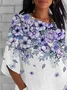 Women's Half Sleeve T-shirt Summer White Floral Crew Neck Daily Going Out Casual Top