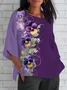 Women's Half Sleeve T-shirt Summer Purple Floral Crew Neck Daily Going Out Casual Top