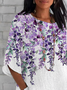 Women's Half Sleeve T-shirt Summer White Floral Crew Neck Daily Going Out Casual Top