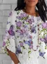 Women's Half Sleeve T-shirt Summer White Floral Crew Neck Daily Going Out Casual Top