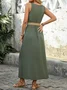 Women's Sleeveless Summer Army Green Plain Split Joint V Neck Daily Going Out Vintage Maxi A-Line Tank Dress