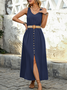 Women's Sleeveless Summer Army Green Plain Split Joint V Neck Daily Going Out Vintage Maxi A-Line Tank Dress