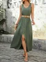 Women's Sleeveless Summer Army Green Plain Split Joint V Neck Daily Going Out Vintage Maxi A-Line Tank Dress