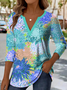 Printed Commuter V-Neck Long Sleeve Chrysanthemum Floral T-Shirt