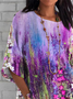 Women's Half Sleeve T-shirt Summer Purple Floral Crew Neck Daily Going Out Casual Top