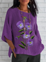 Women's Half Sleeve T-shirt Summer Deep Purple Floral Crew Neck Daily Going Out Casual Top