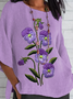 Women's Half Sleeve T-shirt Summer Deep Purple Floral Crew Neck Daily Going Out Casual Top