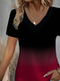Women's Short Sleeve T-shirt Summer Black-red Ombre Printing V Neck Daily Going Out Casual Top