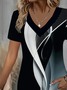 Women's Short Sleeve T-shirt Summer Black Abstract Printing V Neck Daily Going Out Casual Top