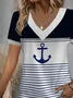 Women's Short Sleeve T-shirt Summer White Anchor Printing V Neck Daily Going Out Casual Top