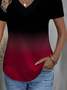 Women's Short Sleeve T-shirt Summer Black-red Ombre Printing V Neck Daily Going Out Casual Top
