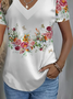 Women's Short Sleeve T-shirt Summer White Floral Printing V Neck Daily Going Out Casual Top