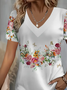 Women's Short Sleeve T-shirt Summer White Floral Printing V Neck Daily Going Out Casual Top