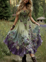 Cotton Floral Crew Neck Casual Dress With No