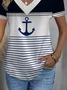 Women's Short Sleeve T-shirt Summer White Anchor Printing V Neck Daily Going Out Casual Top
