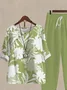Women's Printing Floral Daily Going Out Two-Piece Set Green Casual Summer Top With Pants Matching Set