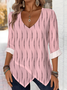 Elegant Commuting Polka Dot Pattern V-Neck Pointed Hem Long-Sleeved Top