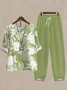 Women's Printing Floral Daily Going Out Two-Piece Set Green Casual Summer Top With Pants Matching Set