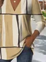 Elegant Commuter Striped Patchwork Pattern Print V-Neck Long-Sleeved T-Shirt