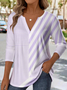 Elegant Commuter Striped Patchwork Pattern Print V-Neck Long-Sleeved T-Shirt