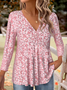 Print Casual V Neck Long Sleeve T-Shirt