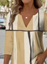 Elegant Commuter Striped Patchwork Pattern Print V-Neck Long-Sleeved T-Shirt