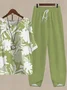 Women's Printing Floral Daily Going Out Two-Piece Set Green Casual Summer Top With Pants Matching Set