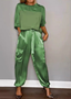 Women's Pocket Stitching Plain Daily Going Out Two-Piece Set Khaki Casual Summer Top With Pants Matching Set