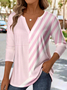 Elegant Commuter Striped Patchwork Pattern Print V-Neck Long-Sleeved T-Shirt