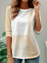 Elegant Commuting Simple Striped Pattern Print Round Neck Long Sleeve T-Shirt