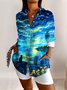 Geometric Cotton Casual V Neck Shirt