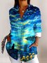 Geometric Cotton Casual V Neck Shirt