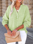 Women's Long Sleeve Shirt Spring/Fall Sky Blue Plain Split Joint Cotton V Neck Daily Going Out Casual Top