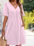 Casual V Neck Plain Dress With No