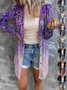 Floral Geometric Print Gradient Patchwork Mid-length Coat Cardigan