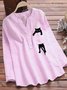 Women's Long Sleeve Shirt Spring/Fall Sky Blue Striped Split Joint V Neck Daily Going Out Casual Top