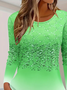 Women's Long Sleeve T-shirt Spring/Fall Green Abstract Printing Jersey Crew Neck Daily Going Out Casual Top
