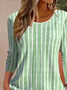 Women's Long Sleeve T-shirt Spring/Fall Green Striped Printing Jersey Crew Neck Daily Going Out Casual Top