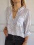 Women's Long Sleeve T-shirt Spring/Fall White Plain Printing V Neck Daily Going Out Casual Top