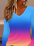 Women's Gradient Printed Casual V-Neck Long Sleeve T-Shirt