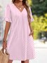 Casual V Neck Plain Dress With No