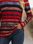 Women's Long Sleeve T-shirt Spring/Fall Red Striped Printing Jersey Crew Neck Daily Going Out Casual Top